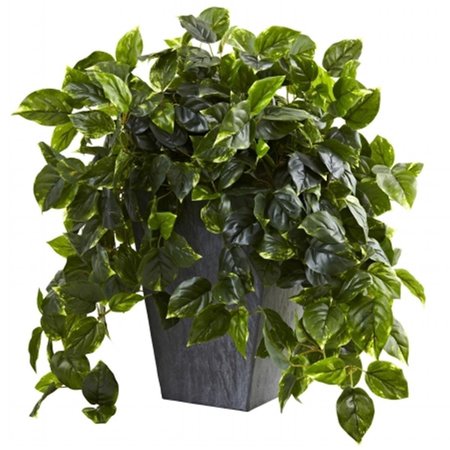 NEARLY NATURAL Hanging Pothos With Slate Planter UV Resistant - Indoor and Outdoor 6799